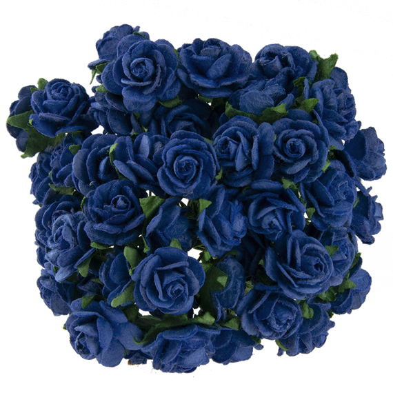 50 ROYAL BLUE MULBERRY PAPER OPEN ROSES 25MM