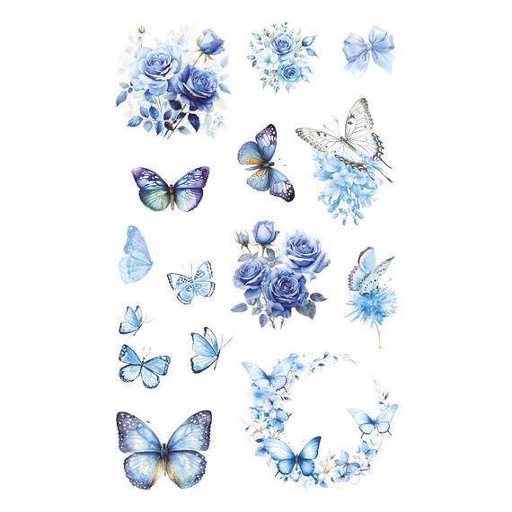 Stickers foil - Blue flowers and butterflies
