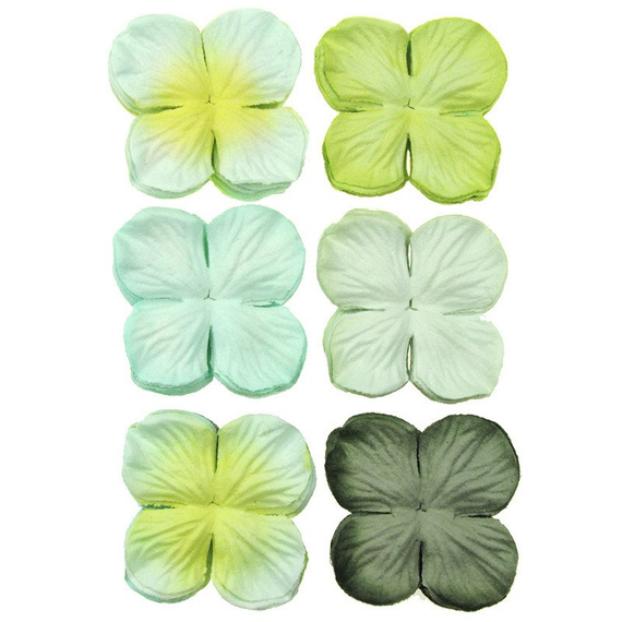 100 MIXED GREEN TONE HYDRANGEA BLOOMS 50mm