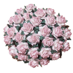 100 MINIATURE MULBERRY PAPER STAR ROSES 12 mm - 2-TONE BABY PINK/IVORY