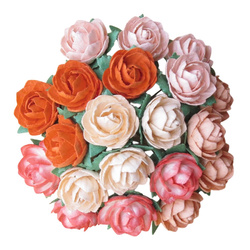 50 CLASSIC ROSES 20 mm MULBERRY PAPER FLOWERS - PEACH/ORANGE MIX
