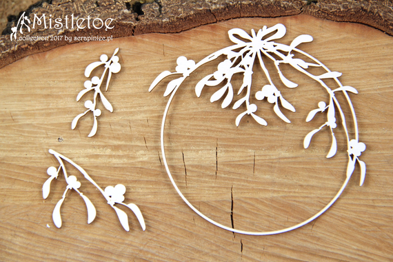 Chipboard - Round frame - Mistletoe