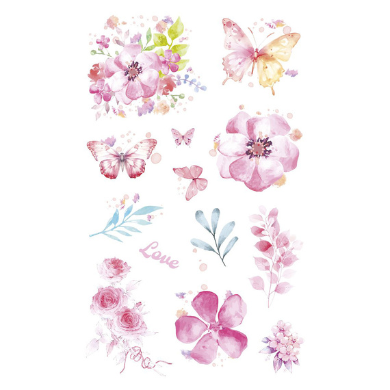 Stickers foil - Pink flowers and butterflies