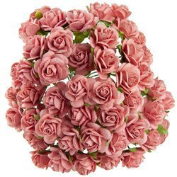 50 CORAL MULBERRY PAPER OPEN ROSES 20 MM