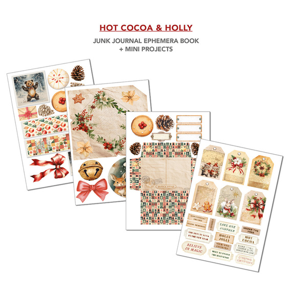 Set of scrapbooking papers A4 - Junk Journal &amp; Ephemera Book - Ciao Bella - Hot Cocoa &amp; Holly