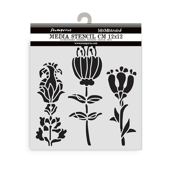 Stencil mixed Media 3D 12x12cm - Furry Friends flowers - Stamperia 