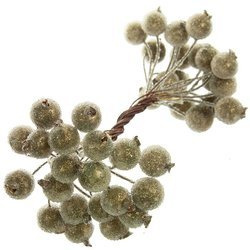 Frosted gold berries of mountain ash on a thin wire.