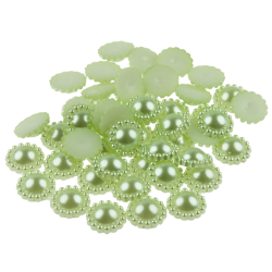 50 GREEN FLOWER SHAPE FLAT BACK PEARL 12mm