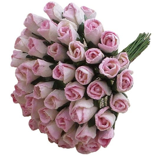 50 2-TONE BABY PINK/IVORY MULBERRY PAPER ROSEBUDS 6MM