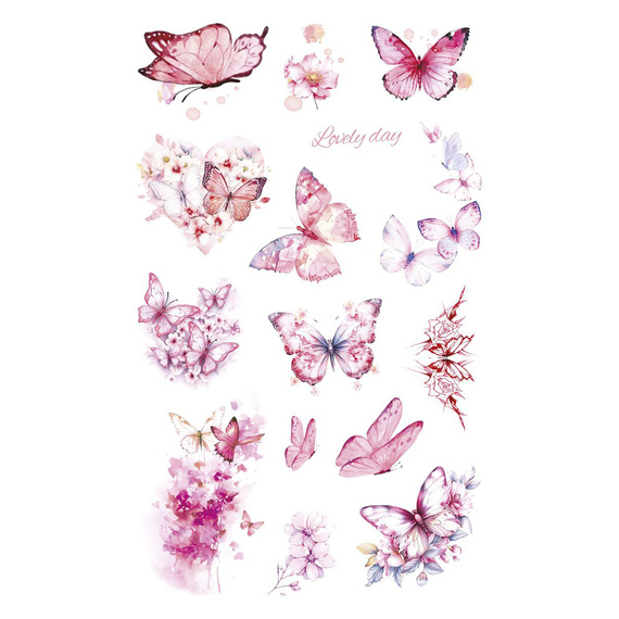 Stickers foil - Pink flowers and butterflies
