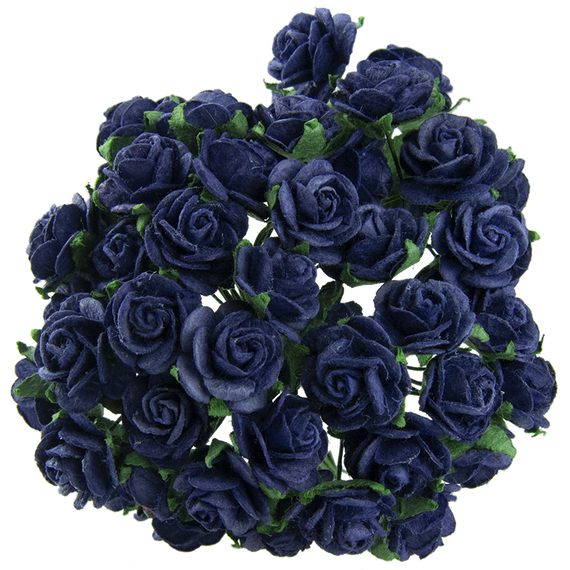 50 NAVY BLUE MULBERRY PAPER OPEN ROSES 15 MM