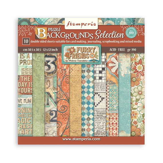 Set of scrapbooking papers 30x30 - Furry Friends backgrounds - Stamperia