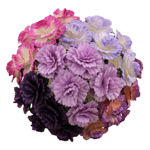 50 MIXED PURPLE/LILAC MULBERRY PAPER CARNATION FLOWERS