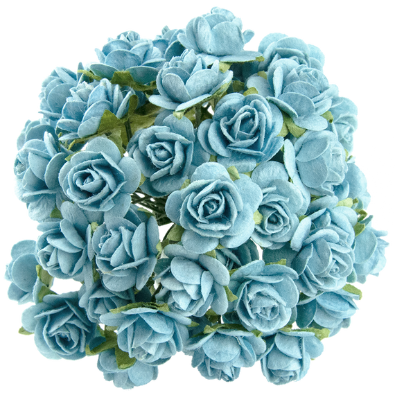 50 LIGHT TURQUOISE MULBERRY PAPER OPEN ROSES 20MM