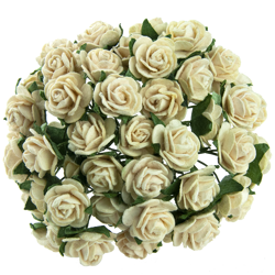 50 DEEP IVORY MULBERRY PAPER OPEN ROSES 10MM