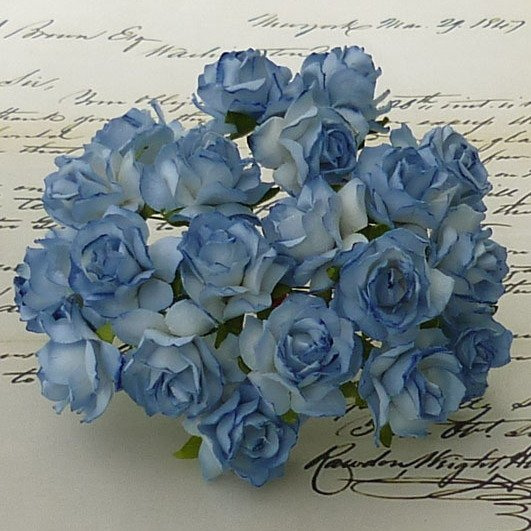 50 2-TONE BLUE MULBERRY PAPER WILD ROSES 1¼" (30mm)