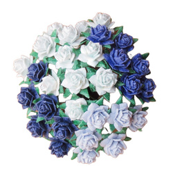 50 MINIATURE MULBERRY PAPER STAR ROSES 12 mm - BLUE MIX