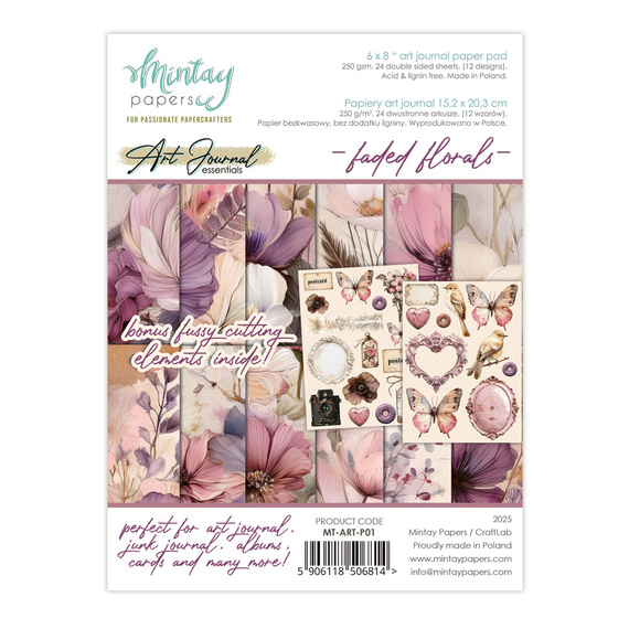 Scrapbooking Paper Pad Art Journal 15 x 20 cm - Mintay - Faded Florals