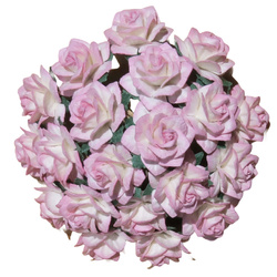 50 MULBERRY PAPER STAR ROSES 25 mm - 2-TONE BABY PINK/IVORY 