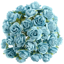 50 LIGHT TURQUOISE MULBERRY PAPER OPEN ROSES 25MM