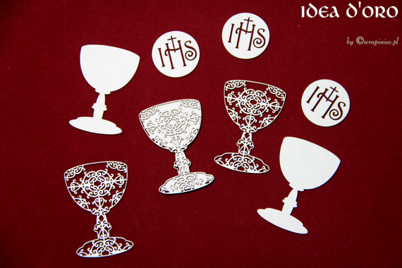 Chipboard First Communion set - host and chalice -Idea d'oro 