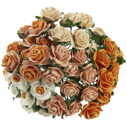 50 MIXED PEACH/ORANGE MULBERRY PAPER OPEN ROSES 25 MM