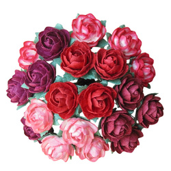 50 CLASSIC ROSES 20 mm MULBERRY PAPER FLOWERS - MIXED RED 