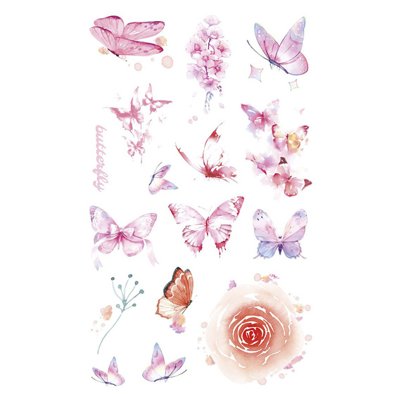 Stickers foil - Pink flowers and butterflies