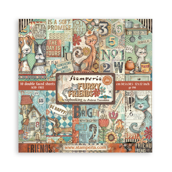 Set of scrapbooking papers 30x30 - Furry Friends - Stamperia