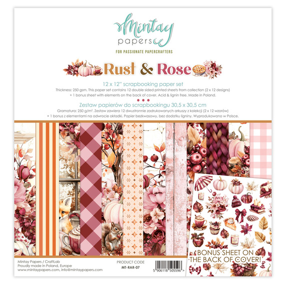 Set of scrapbooking papers 30x30 - Mintay - Rust & Rose