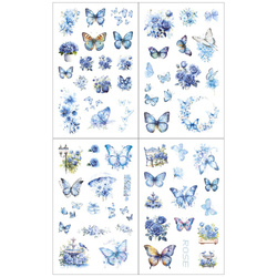 Stickers foil - Blue flowers and butterflies