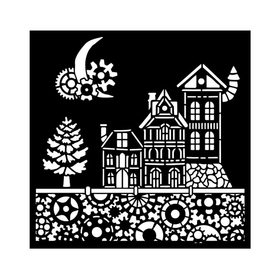 Stencil mixed Media 3D 18x18cm - Gear Up For Christmas houses - Stamperia 