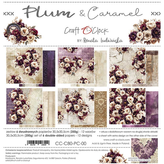 Set of scrapbooking papers 30x30 - Craft o'clock - Plum & Caramel