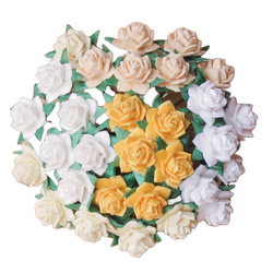 50 MINIATURE MULBERRY PAPER STAR ROSES 12 mm EARTH TONE MIX