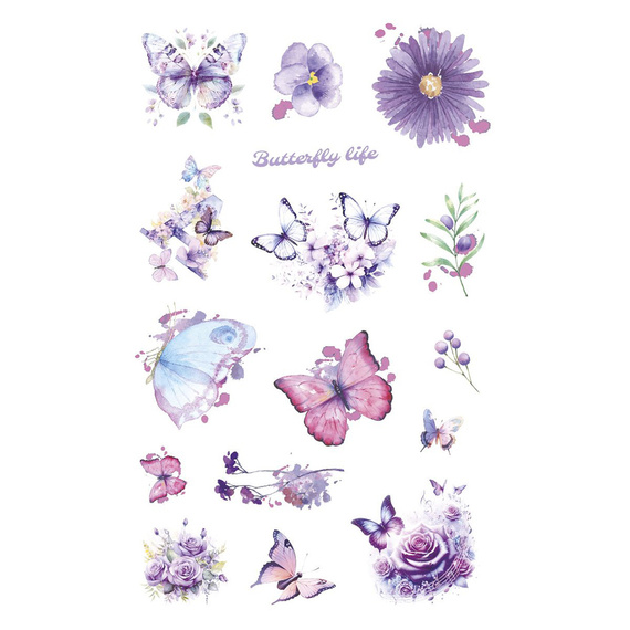 Stickers foil - Purple flowers and butterflies