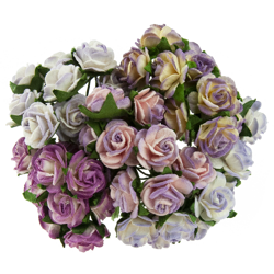 50 MIXED 2-TONE PURPLE/LILAC OPEN ROSES 10MM