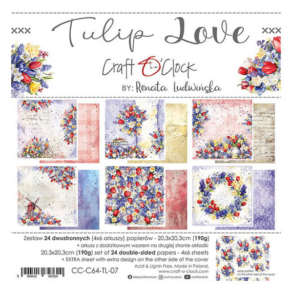 Scrapbooking Craft Papier Set for scrapbooking 20,3x20,3 - Craft o'clock - Tulip Love