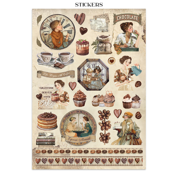 Junk Journal set of papers, stickers and elements - Coffee & Chocolate - Stamperia 