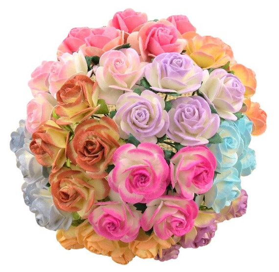 50 MIXED 2-TONE COLOUR OPEN ROSES 10MM