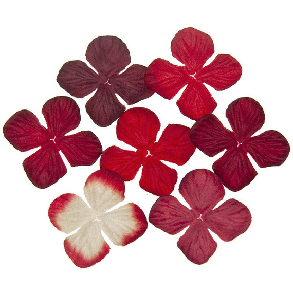 100 MIXED RED TONE HYDRANGEA BLOOMS 25MM