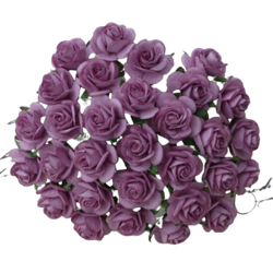  50 DARK LILAC MULBERRY PAPER OPEN ROSES 20 mm