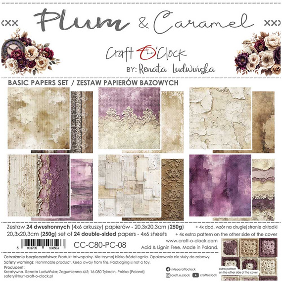 Set of scrapbooking papers 20x20 - Craft o'clock - Plum & Caramel - BASIC