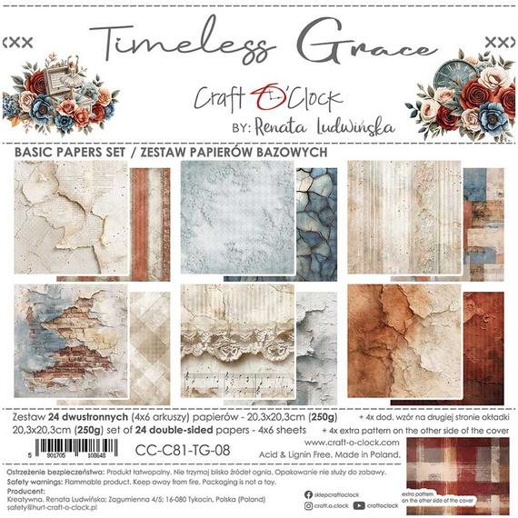 Set of scrapbooking papers 20x20 - Craft o'clock - Timeless Grace - BASIC