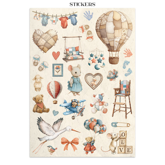 Junk Journal set of papers, stickers and elements - Baby - Stamperia 
