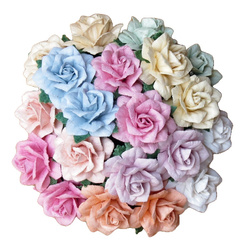 50 MULBERRY PAPER STAR ROSES 25 mm - MIXED PASTEL 10 COLOR