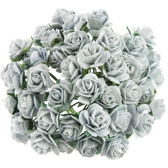 50 SILVER GREY MULBERRY PAPER OPEN ROSES 10MM