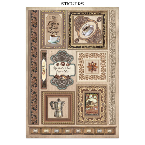 Junk Journal set of papers, stickers and elements - Coffee & Chocolate - Stamperia 