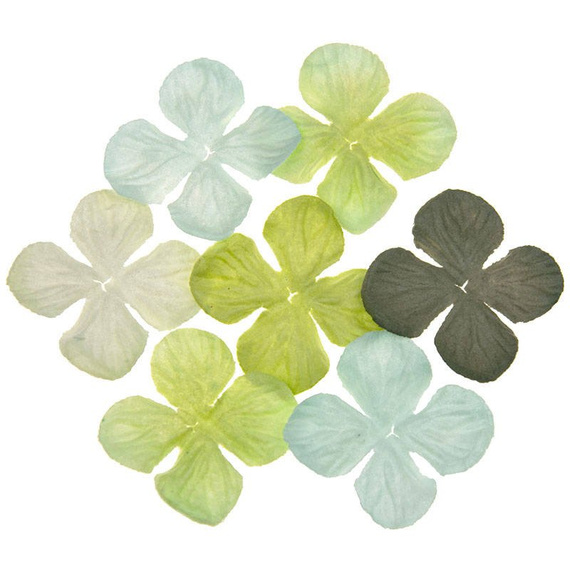 100 MIXED GREEN TONE HYDRANGEA BLOOMS 50mm