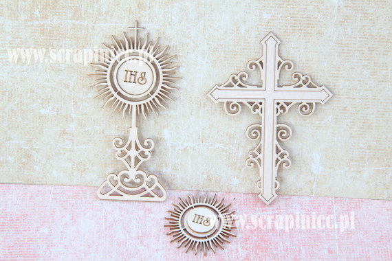 Chipboard - ornament set - cross, monstrance, host 