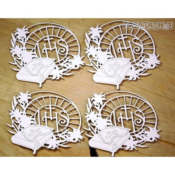 Chipboard Die Cut - Rosary decoration 4 pcs - First Holy Communion 2024 - Scrapiniec